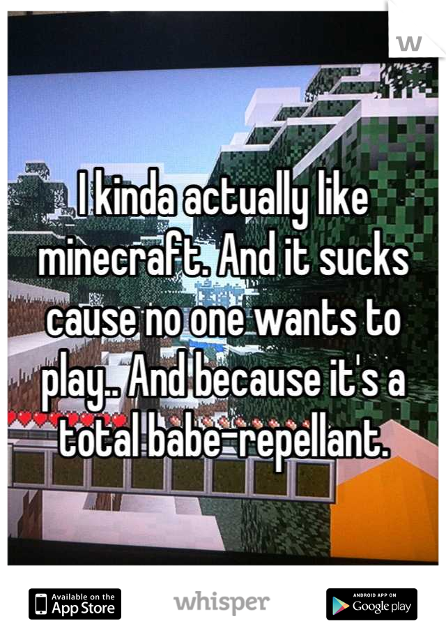 I kinda actually like minecraft. And it sucks cause no one wants to play.. And because it's a total babe-repellant.
