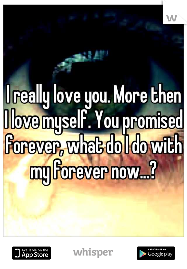 I really love you. More then I love myself. You promised forever, what do I do with my forever now...?