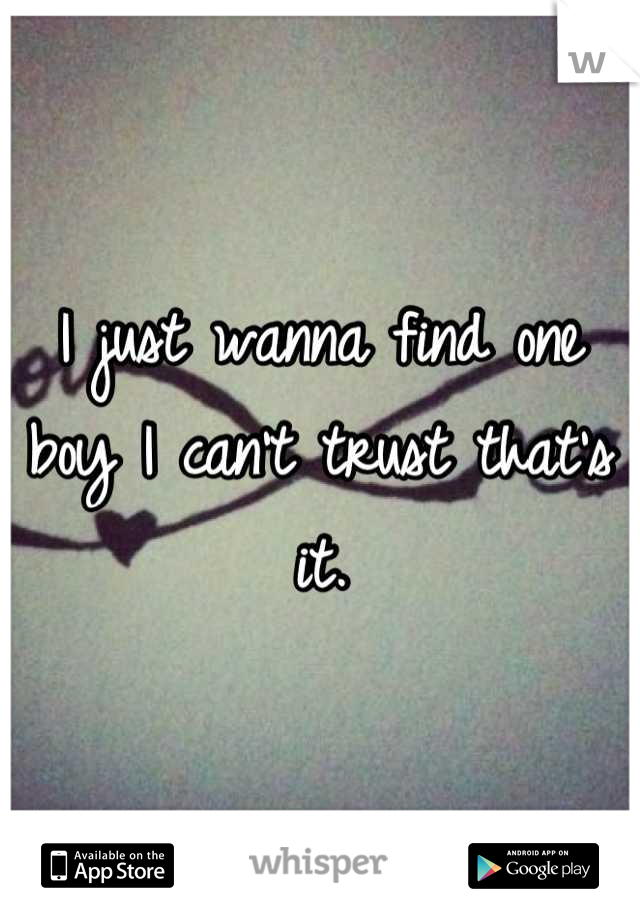I just wanna find one boy I can't trust that's it.