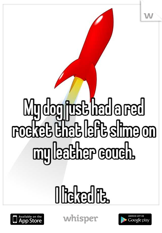 My dog just had a red rocket that left slime on my leather couch. 

I licked it. 