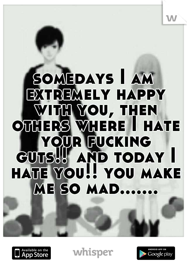 somedays I am extremely happy with you, then others where I hate your fucking guts!!
and today I hate you!! you make me so mad.......