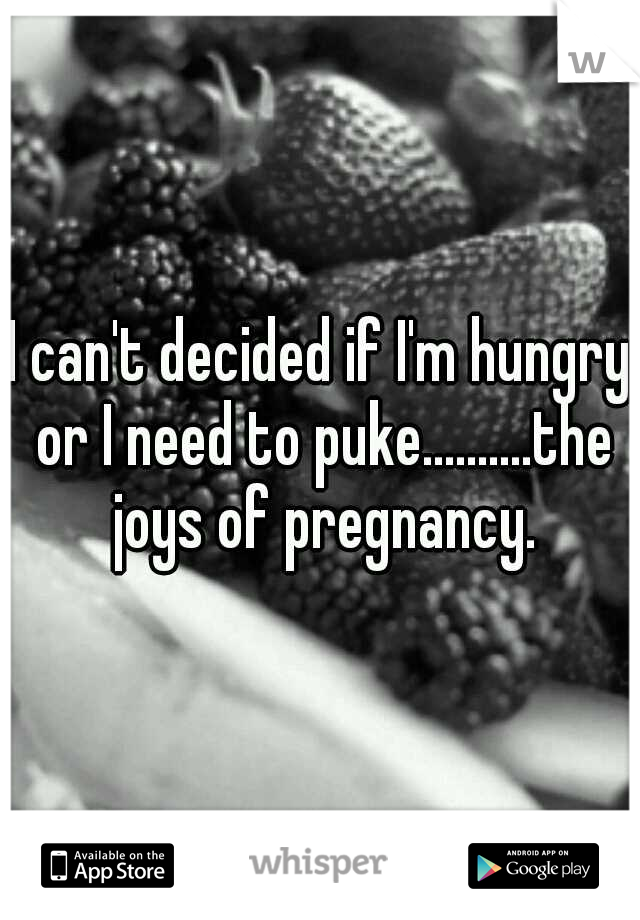 I can't decided if I'm hungry or I need to puke..........the joys of pregnancy.