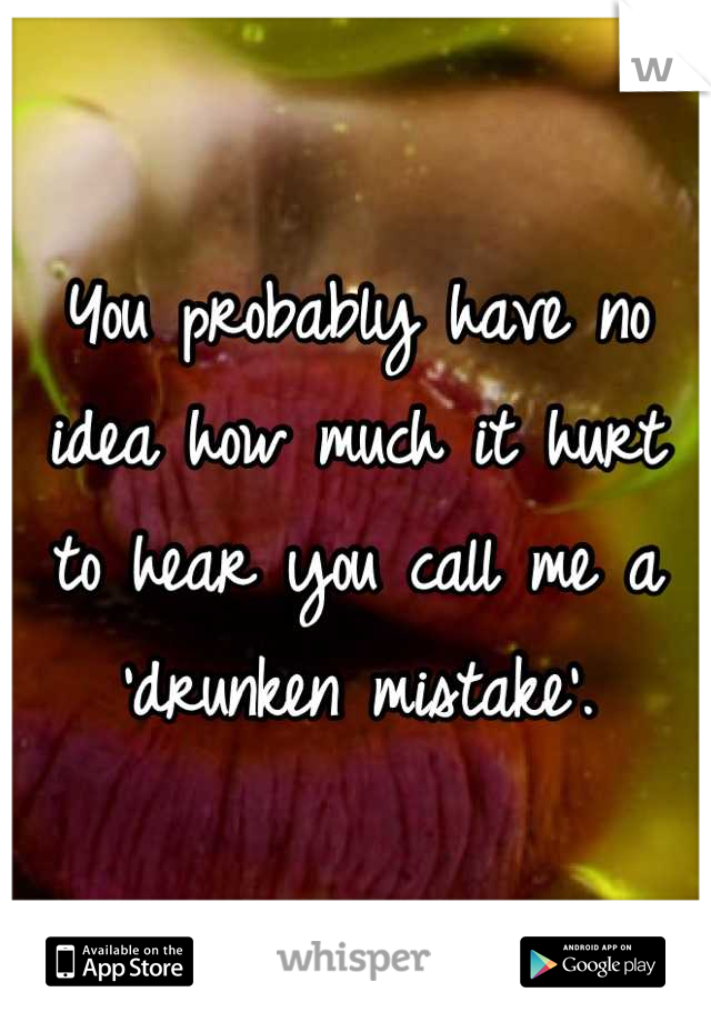 You probably have no idea how much it hurt to hear you call me a 'drunken mistake'.