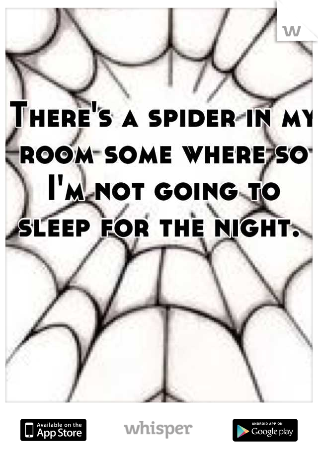 There's a spider in my room some where so I'm not going to sleep for the night. 