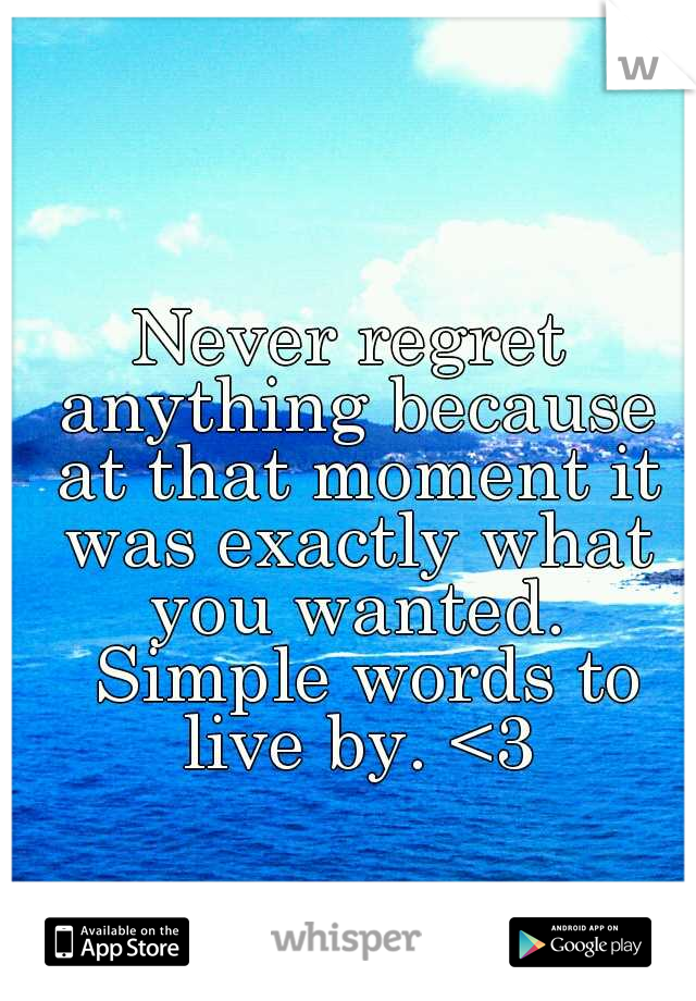 Never regret anything because at that moment it was exactly what you wanted. 
Simple words to live by. <3