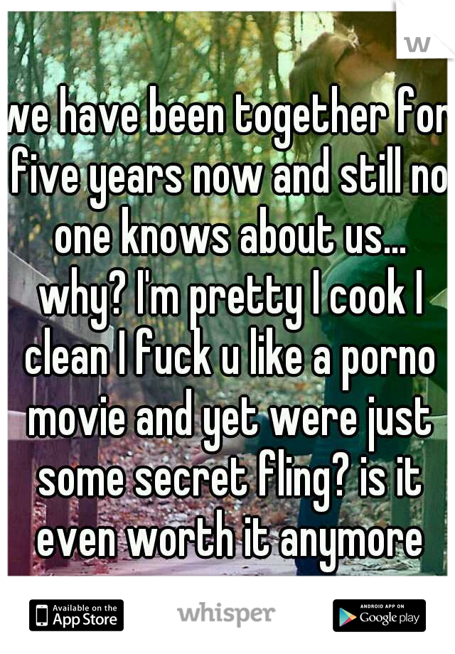 we have been together for five years now and still no one knows about us... why? I'm pretty I cook I clean I fuck u like a porno movie and yet were just some secret fling? is it even worth it anymore