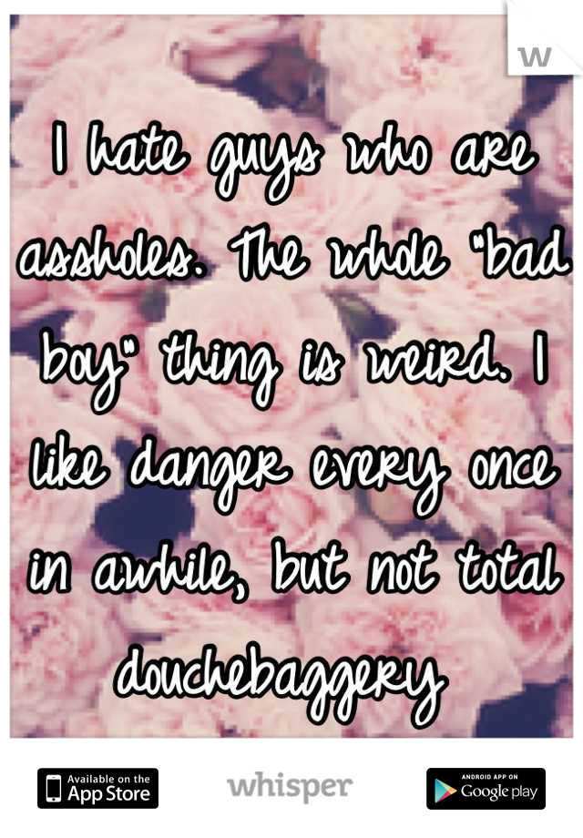 I hate guys who are assholes. The whole "bad boy" thing is weird. I like danger every once in awhile, but not total douchebaggery 