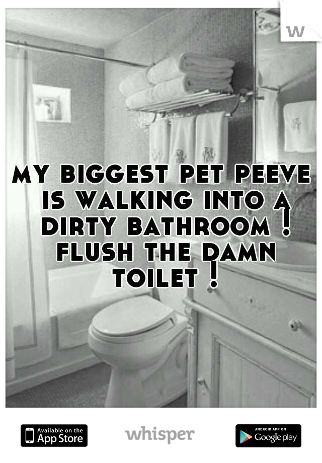 my biggest pet peeve is walking into a dirty bathroom ! flush the damn toilet !
