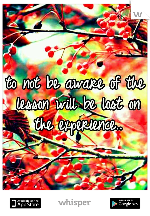 to not be aware of the lesson will be lost on the experience..