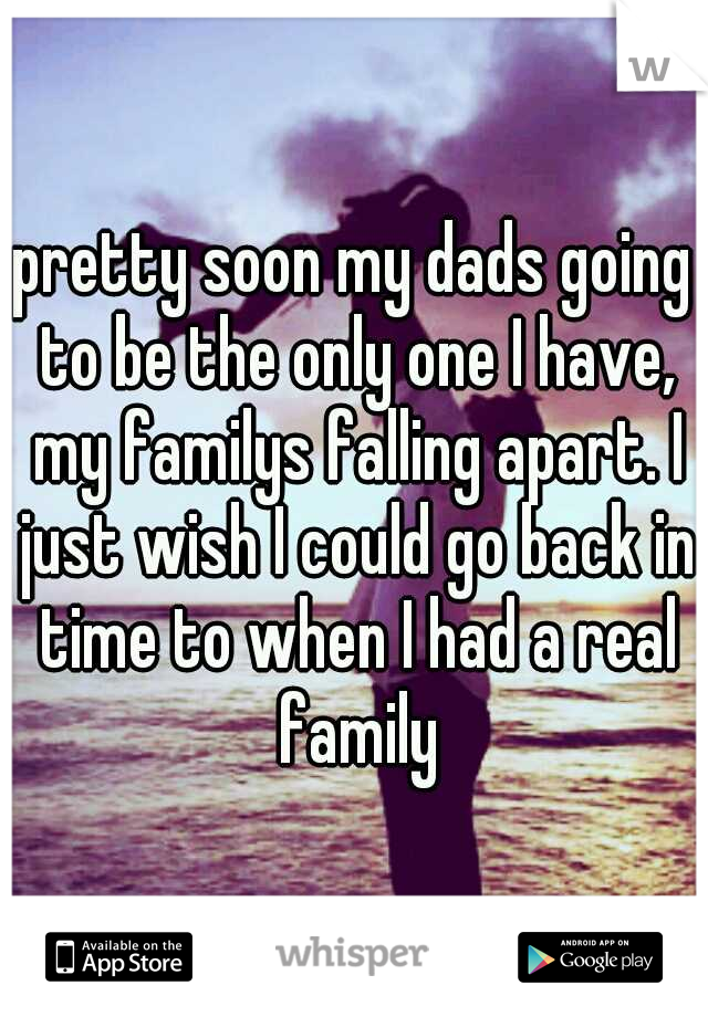 pretty soon my dads going to be the only one I have, my familys falling apart. I just wish I could go back in time to when I had a real family