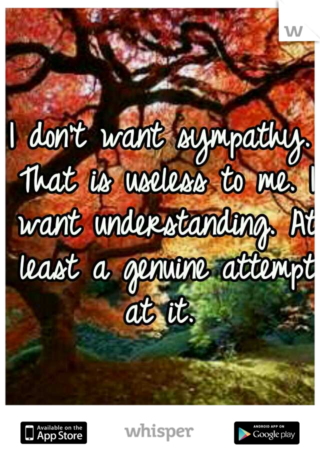 I don't want sympathy. That is useless to me. I want understanding. At least a genuine attempt at it. 