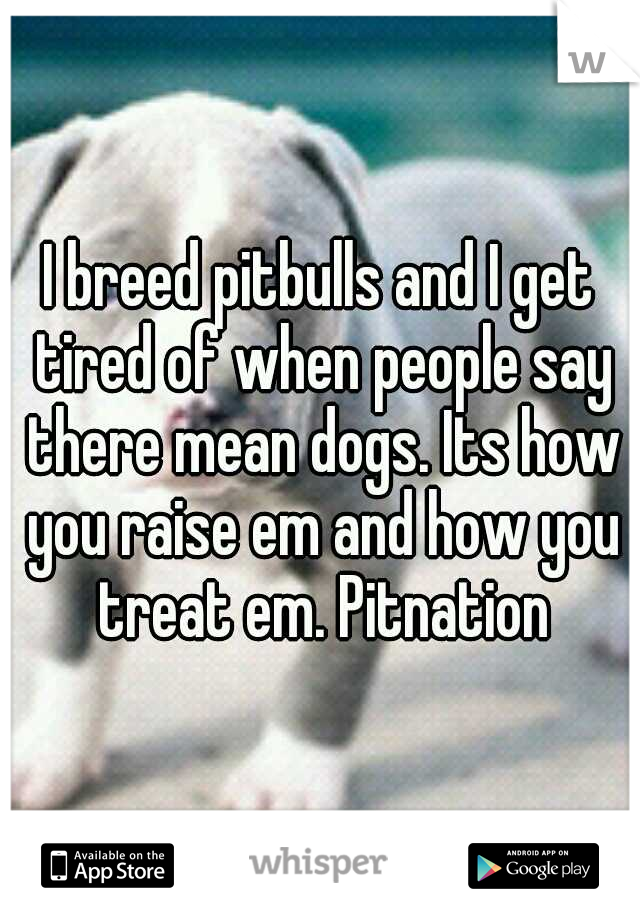 I breed pitbulls and I get tired of when people say there mean dogs. Its how you raise em and how you treat em. Pitnation