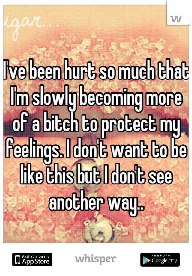 I've been hurt so much that I'm slowly becoming more of a bitch to protect my feelings. I don't want to be like this but I don't see another way..