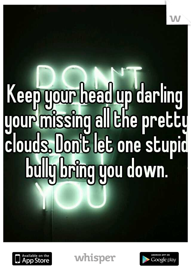 Keep your head up darling your missing all the pretty clouds. Don't let one stupid bully bring you down.