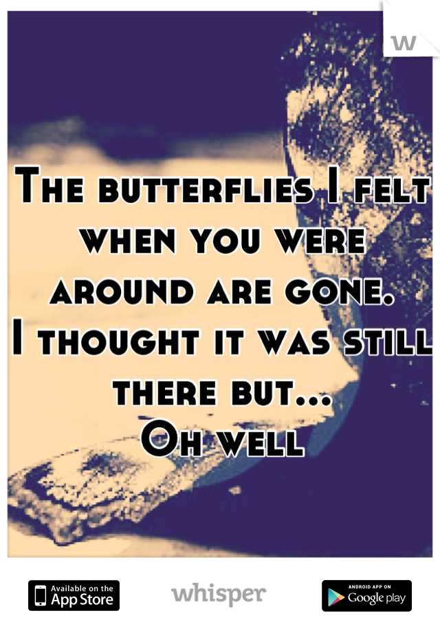 The butterflies I felt when you were around are gone. 
I thought it was still there but...
Oh well