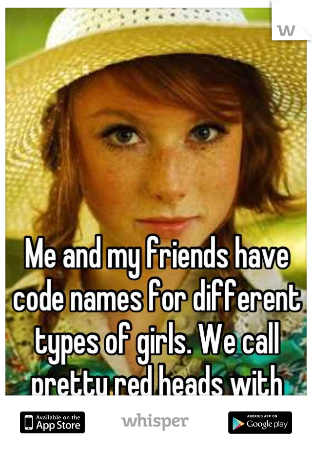 


Me and my friends have code names for different types of girls. We call pretty red heads with freckles Gingerellas lol