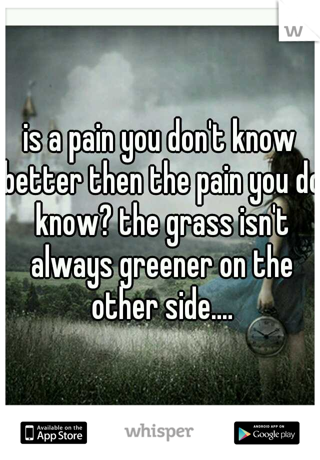 is a pain you don't know better then the pain you do know? the grass isn't always greener on the other side....