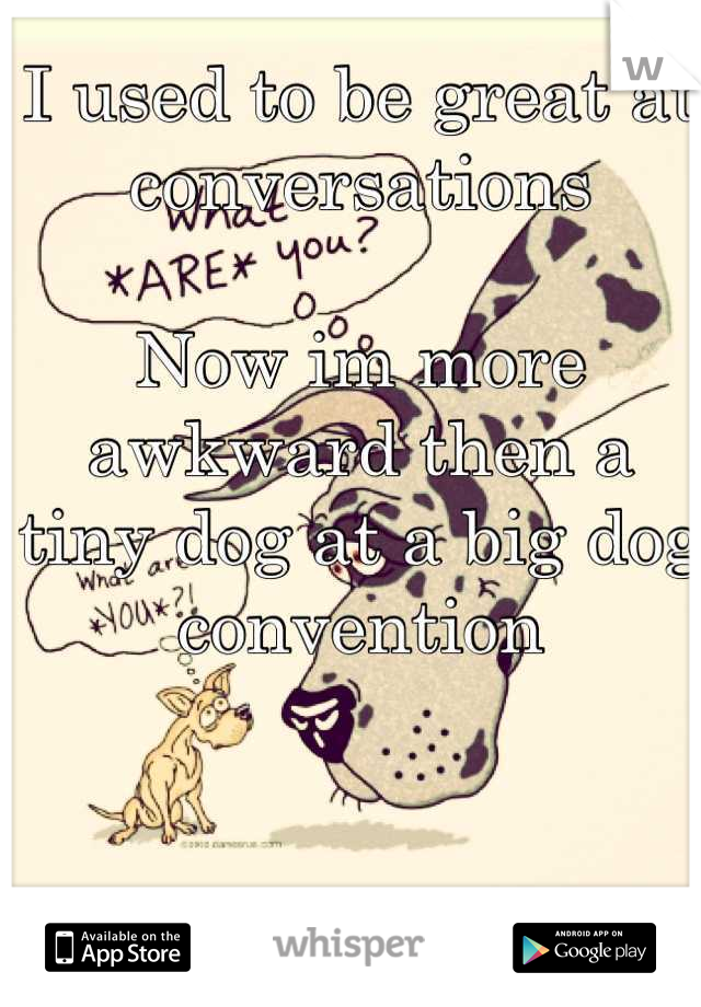 I used to be great at conversations

Now im more awkward then a tiny dog at a big dog convention
