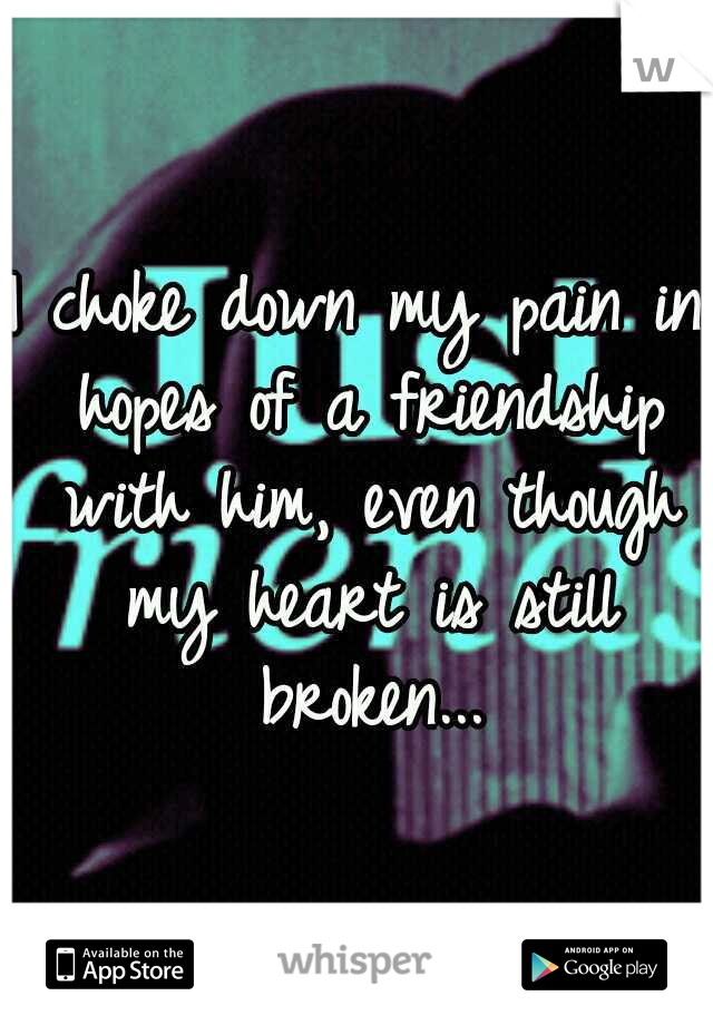 I choke down my pain in hopes of a friendship with him, even though my heart is still broken...