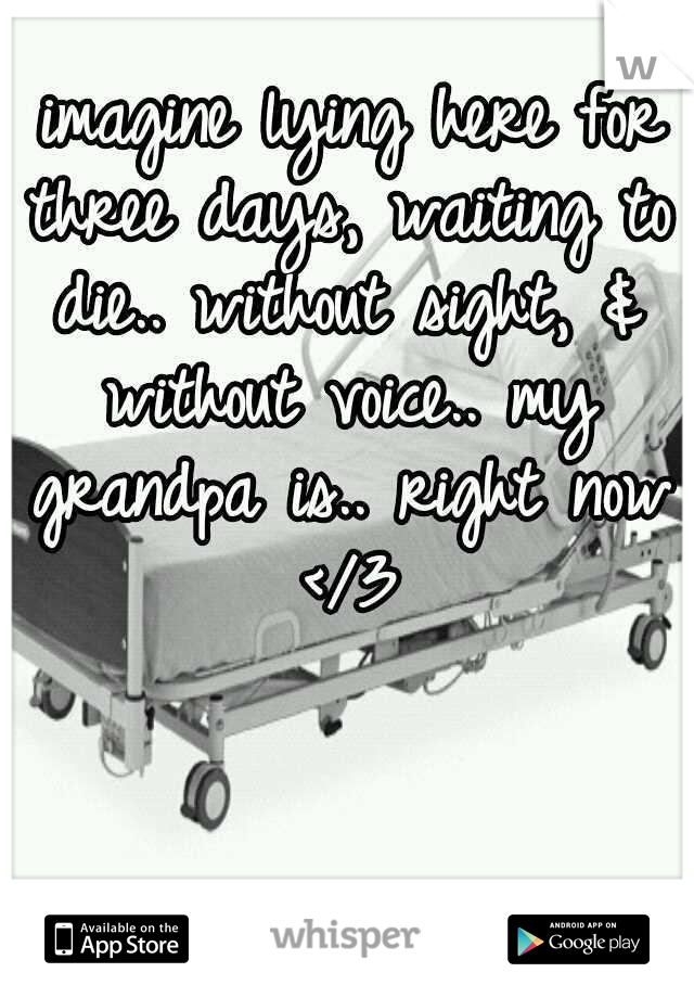 imagine lying here for three days, waiting to die.. without sight, & without voice.. my grandpa is.. right now </3
