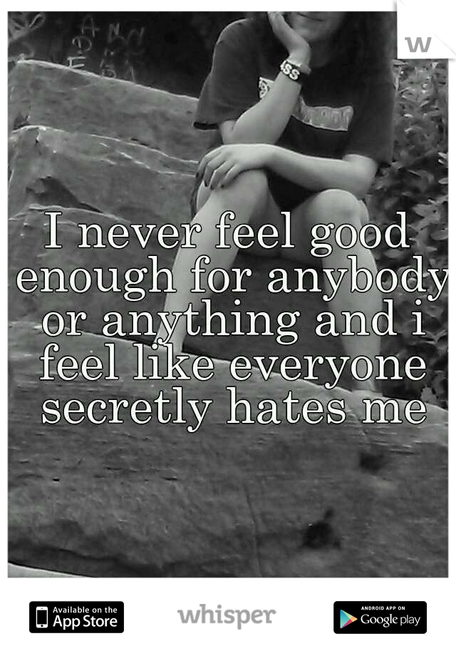 I never feel good enough for anybody or anything and i feel like everyone secretly hates me