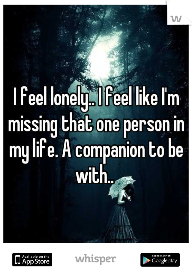 I feel lonely.. I feel like I'm missing that one person in my life. A companion to be with.. 