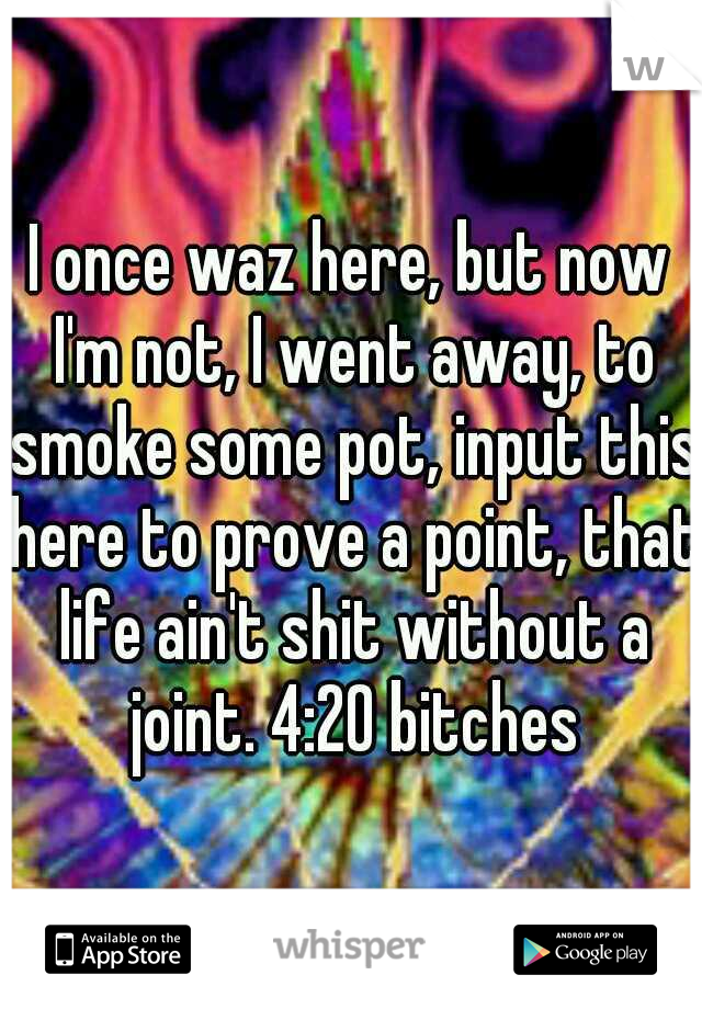 I once waz here, but now I'm not, I went away, to smoke some pot, input this here to prove a point, that life ain't shit without a joint. 4:20 bitches