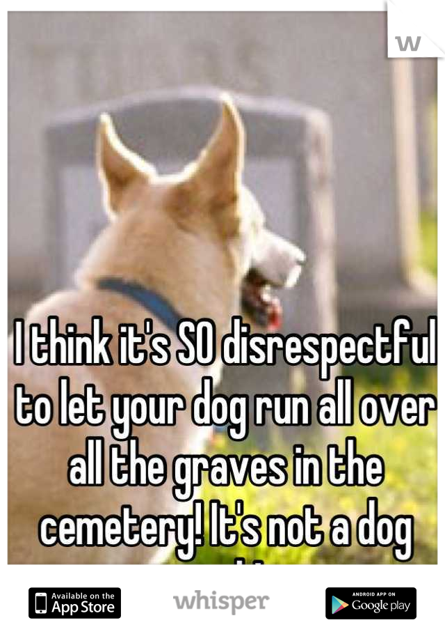 I think it's SO disrespectful to let your dog run all over all the graves in the cemetery! It's not a dog park! 