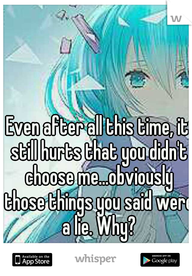 Even after all this time, it still hurts that you didn't choose me...obviously those things you said were a lie. Why?