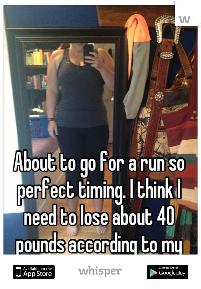 About to go for a run so perfect timing. I think I need to lose about 40 pounds according to my scale 