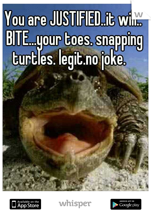 You are JUSTIFIED..it will.. BITE...your toes. snapping turtles. legit.no joke. 
