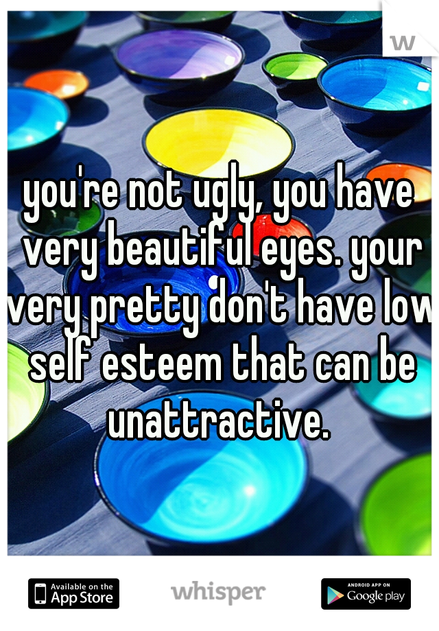 you're not ugly, you have very beautiful eyes. your very pretty don't have low self esteem that can be unattractive. 