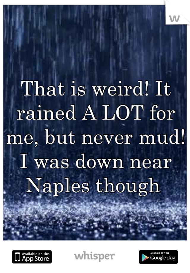 That is weird! It rained A LOT for me, but never mud! I was down near Naples though 