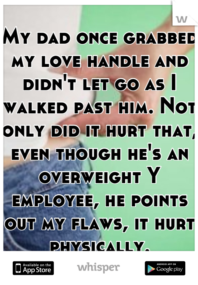 My dad once grabbed my love handle and didn't let go as I walked past him. Not only did it hurt that, even though he's an overweight Y employee, he points out my flaws, it hurt physically.