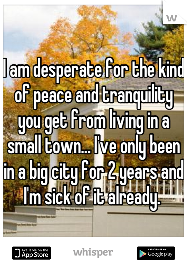 I am desperate for the kind of peace and tranquility you get from living in a small town... I've only been in a big city for 2 years and I'm sick of it already. 