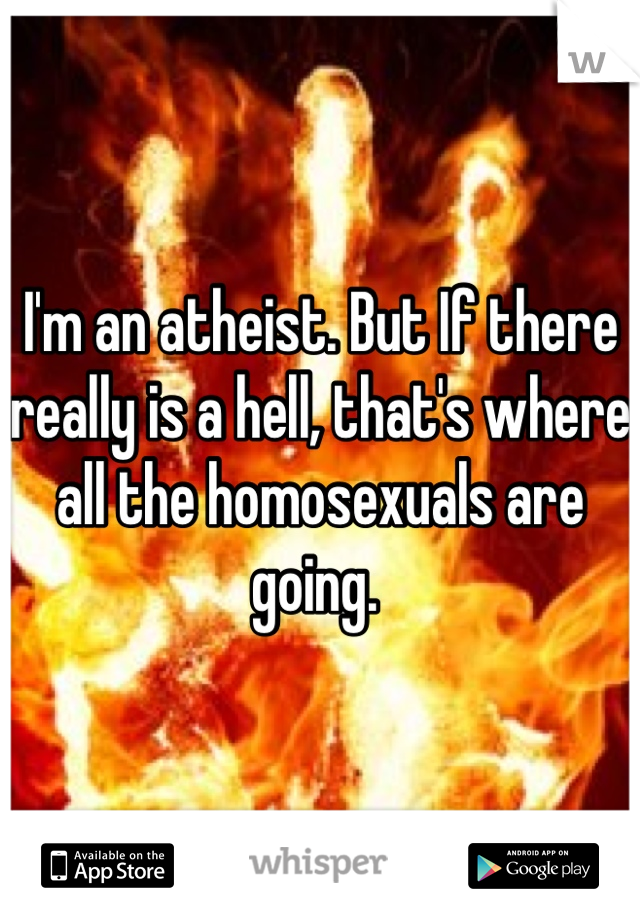 I'm an atheist. But If there really is a hell, that's where all the homosexuals are going. 