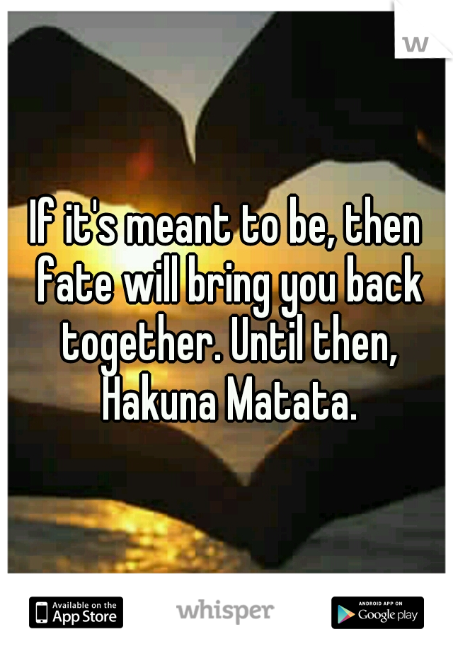 If it's meant to be, then fate will bring you back together. Until then, Hakuna Matata.