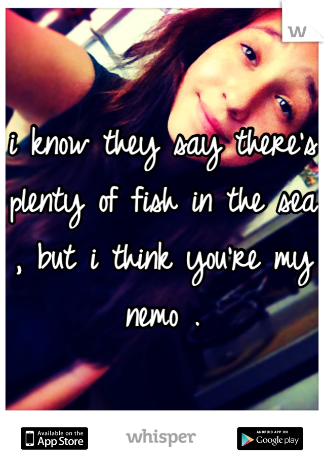 i know they say there's plenty of fish in the sea , but i think you're my nemo .