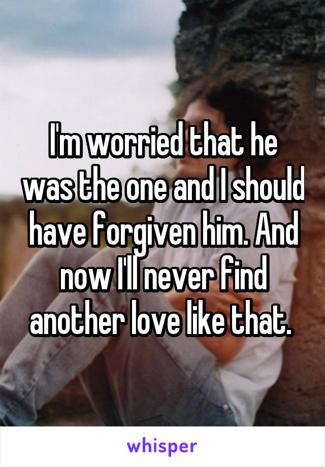I'm worried that he was the one and I should have forgiven him. And now I'll never find another love like that. 