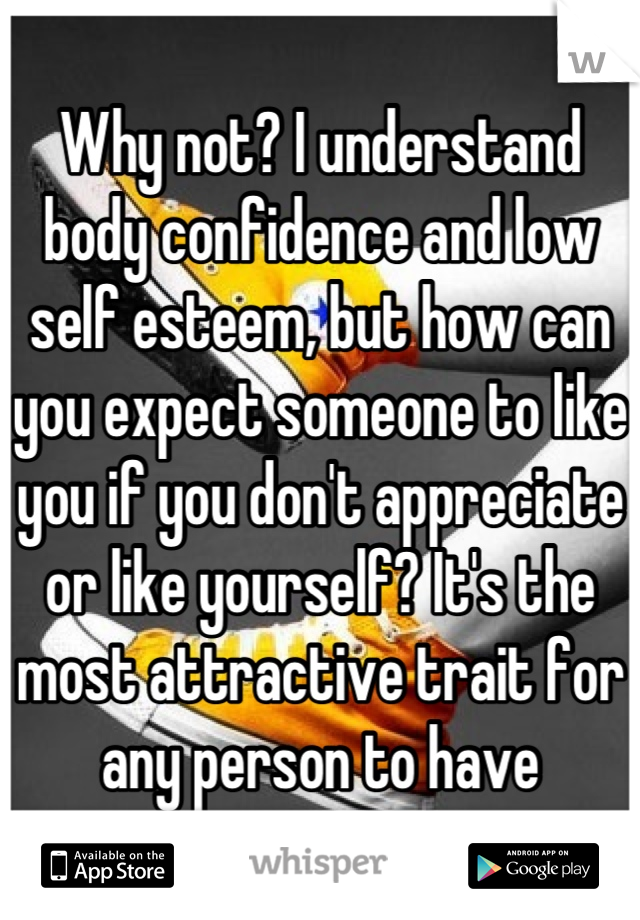 Why not? I understand body confidence and low self esteem, but how can you expect someone to like you if you don't appreciate or like yourself? It's the most attractive trait for any person to have