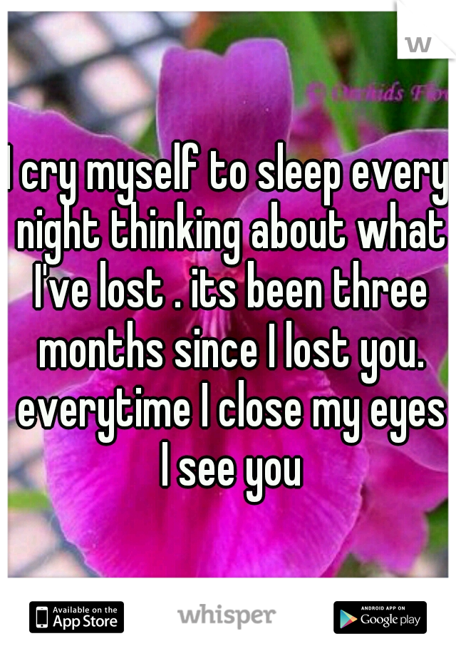 I cry myself to sleep every night thinking about what I've lost . its been three months since I lost you. everytime I close my eyes I see you