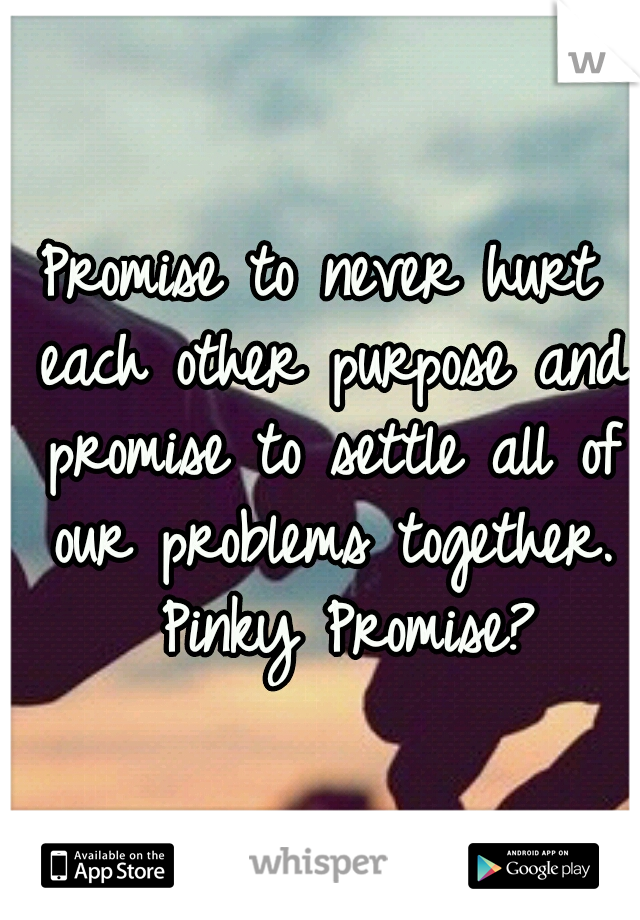 Promise to never hurt each other purpose and promise to settle all of our problems together. 
Pinky Promise?