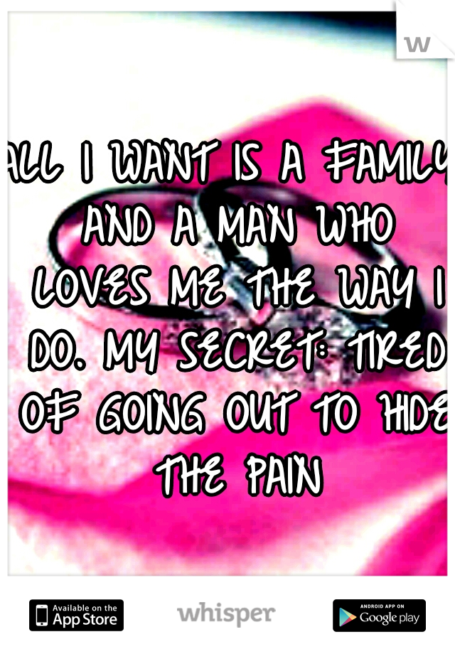 ALL I WANT IS A FAMILY AND A MAN WHO LOVES ME THE WAY I DO. MY SECRET: TIRED OF GOING OUT TO HIDE THE PAIN