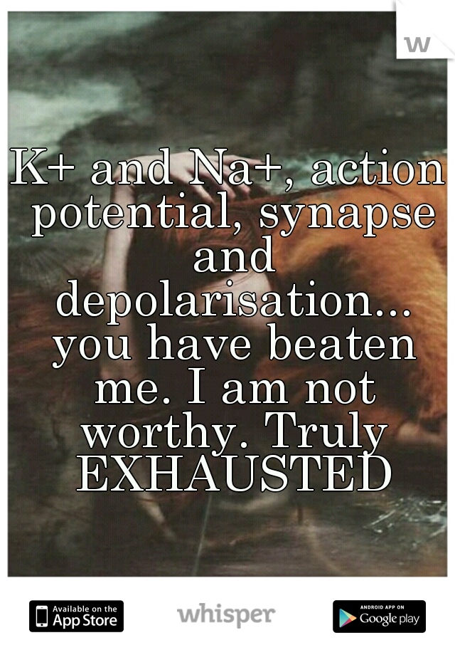 K+ and Na+, action potential, synapse and depolarisation... you have beaten me. I am not worthy. Truly EXHAUSTED