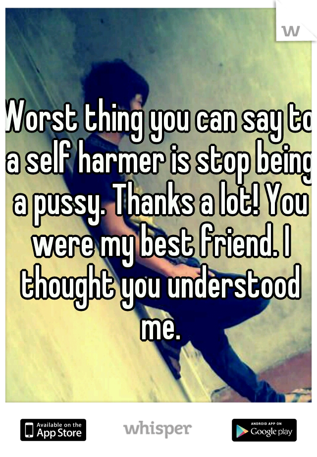 Worst thing you can say to a self harmer is stop being a pussy. Thanks a lot! You were my best friend. I thought you understood me.