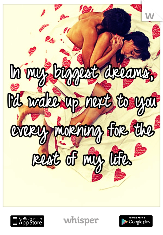 In my biggest dreams, I'd wake up next to you every morning for the rest of my life.