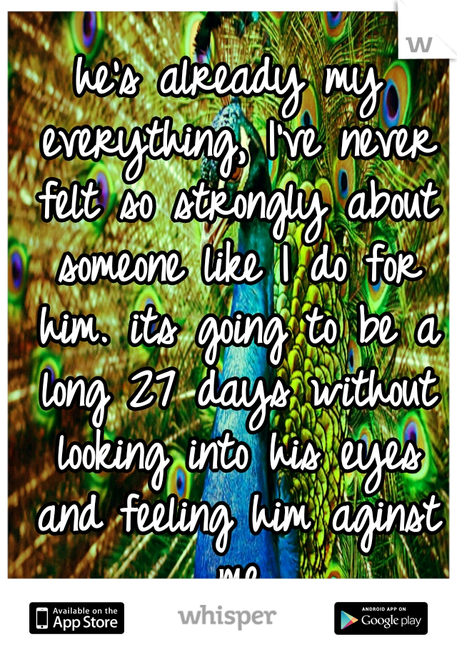 he's already my everything, I've never felt so strongly about someone like I do for him. its going to be a long 27 days without looking into his eyes and feeling him aginst me