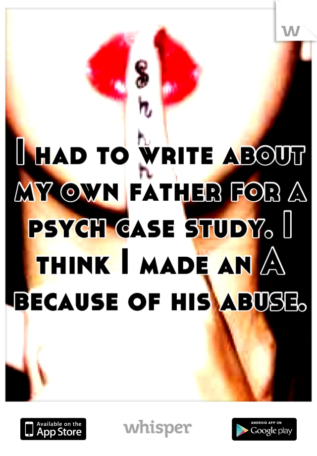 I had to write about my own father for a psych case study. I think I made an A because of his abuse.