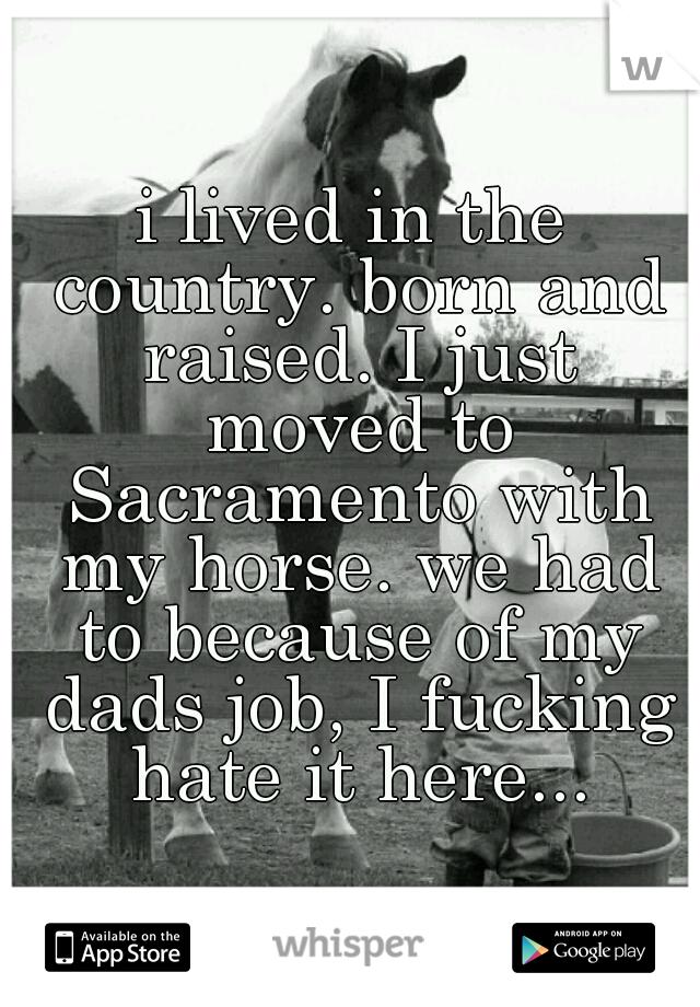 i lived in the country. born and raised. I just moved to Sacramento with my horse. we had to because of my dads job, I fucking hate it here...