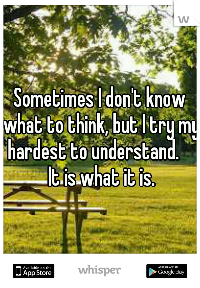 Sometimes I don't know what to think, but I try my hardest to understand.     It is what it is.
